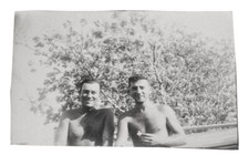 WW2 Era Photo U.S. Gis Shirtless In Front Of Trees