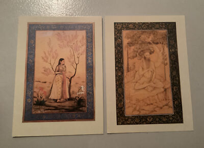 2 Postkarten, Asket, junge Frau, Indische Mogul-Malerei, Ornamente, Neu