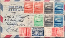 INDONESIA 1957 AIRMAIL COVER POSTAGE DUE MULT FRANKING ADDR USA CANC BANDUNG