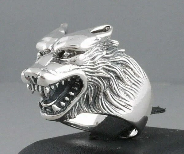 20g HUGE HEAVY WOLF WEREWOLF VAMPIRE KILLER 925 STERLING SOLID SILVER MENS RING - Image 4 of 4