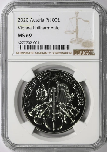 2020 100 € Euros Austria Platinum Vienna Philharmonic NGC MS69 1oz 9995