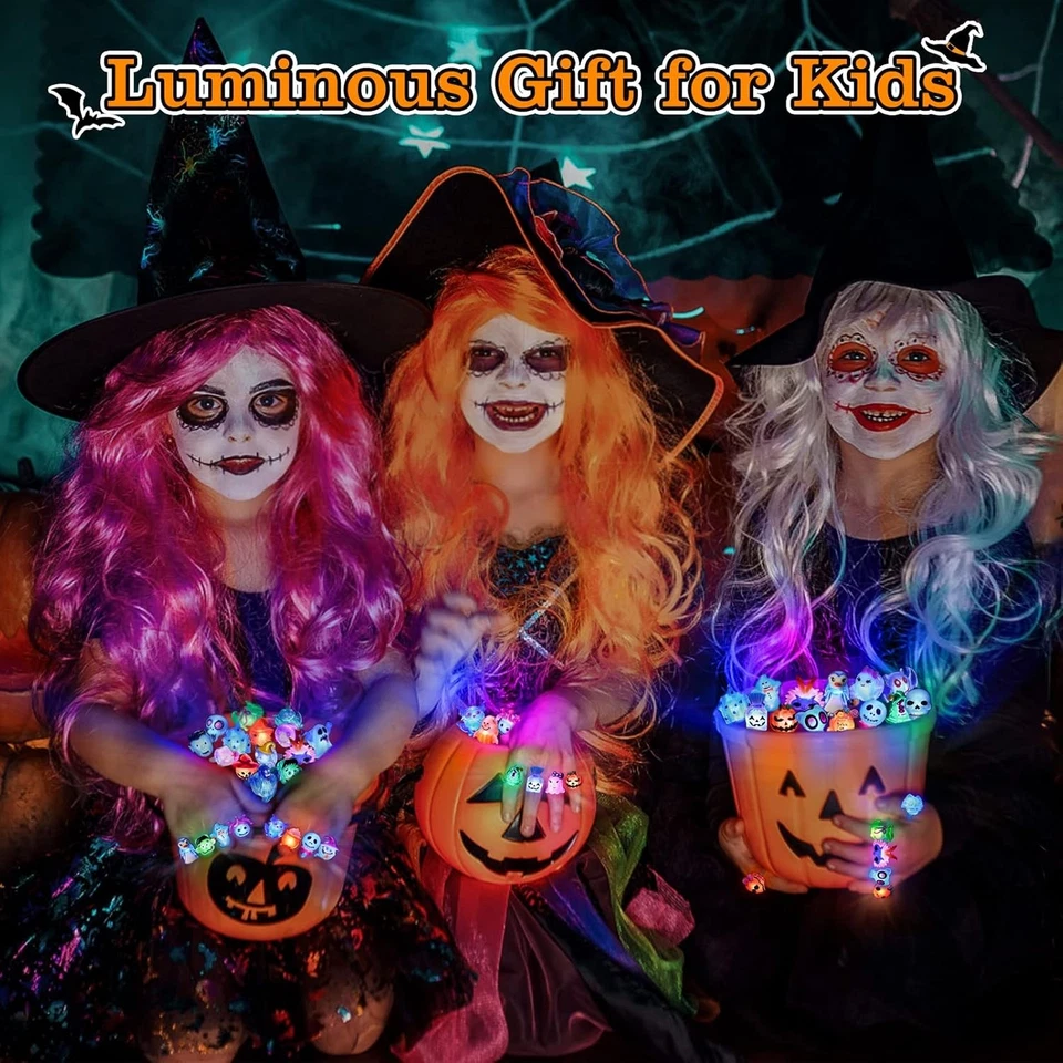 50 piezas de anillos de iluminación LED de Halloween - Favores de fiesta brillantes intermitentes para niños y adultos Foto 3 de 4