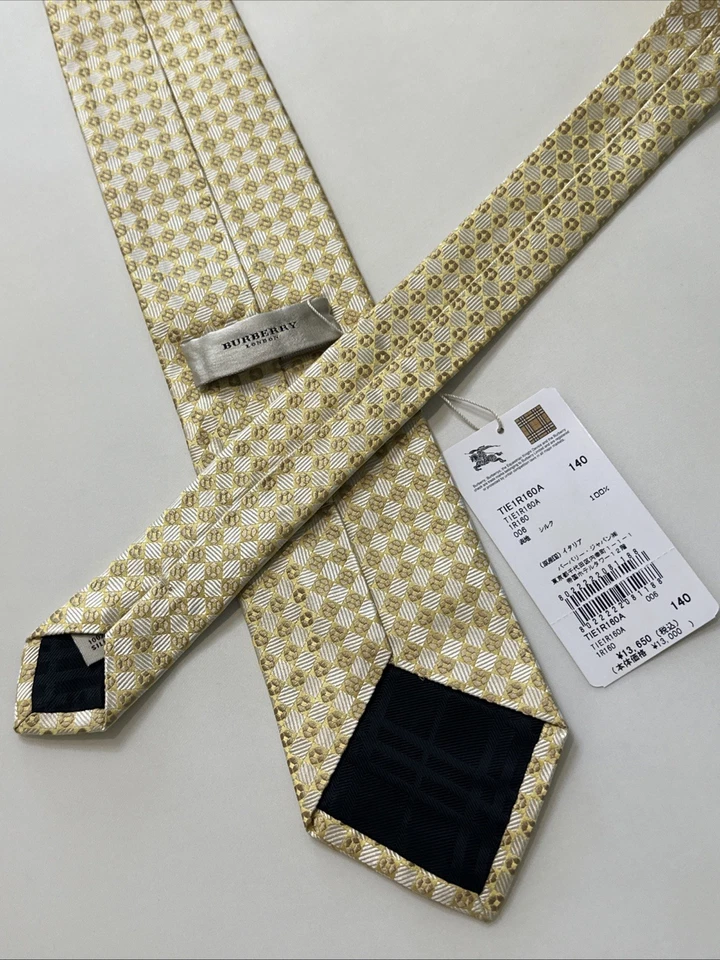 NUEVA Corbata Burberry Amarilla Hombre 100% Seda Auténtica Italia 3.5" 0350511 Foto 3 de 4