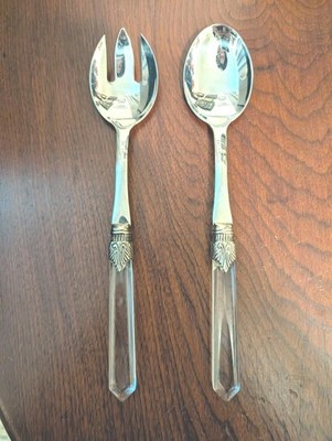 Vintage Salad Server EME Silver Acrylic Handles Fine Italian Dining INOX 18/10