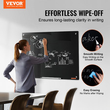 Magnetic Glass Whiteboard, Dry Erase Board 36"x24", Black
