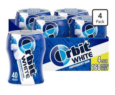ORBIT Gum WHITE Peppermint Sugar Free Chewing Gum, 40 Piece Bottle (4 Pack)