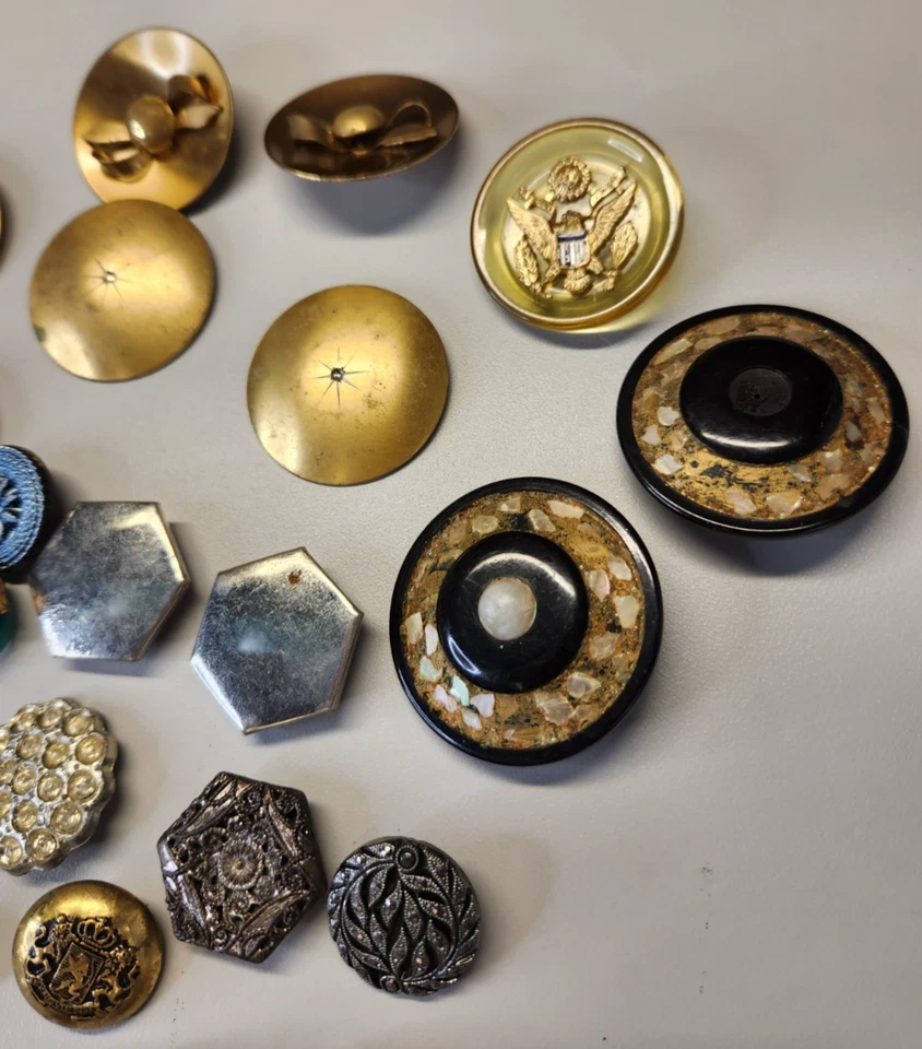 Lot of 60 Vintage Buttons Metal Glass Multicolor - Image 2 of 4