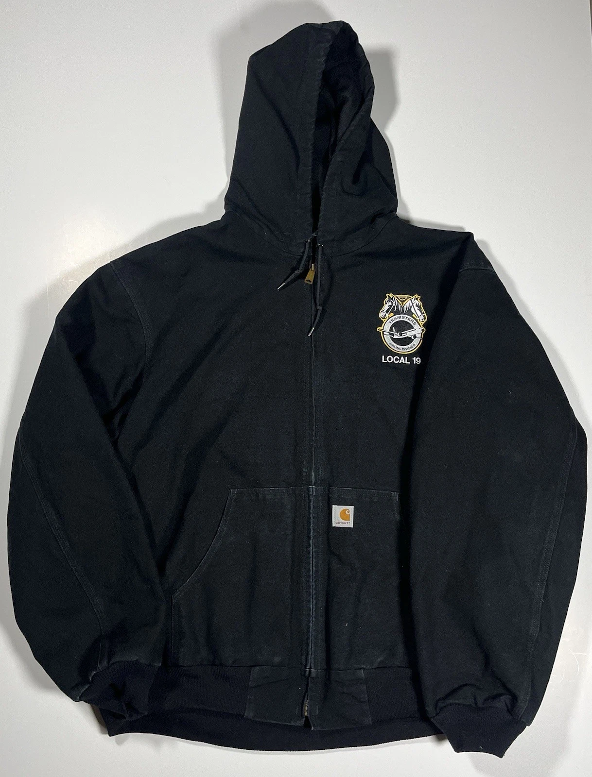 Carhartt J131 Men 3XL Black Union USA Canvas Thermal Hooded Jacket Embroidered