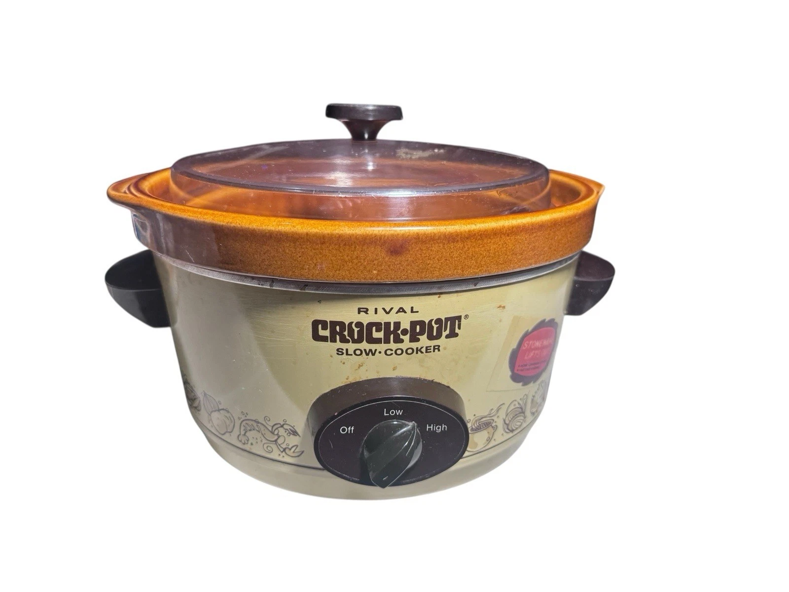 Working Vintage Rival Brown Crock Pot 5QT Model 3350/2 Plastic Lid Slow Cooker
