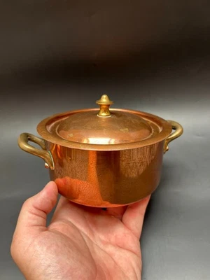 Vintage French Copper Mini Casserole with Lid Brass Handles | Made in France Cop - Photo 1/4