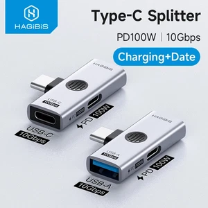 Hagibis USB-C Adaptateur double 100W PD Chargement + 10Gbps Hub de partage de port de données