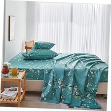 Sheet Set 4 Pcs King Sheet Set Floral Print Flat Sheet Fitted King-4 Pcs Teal