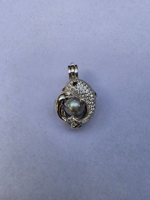 Dolphin Gem Pendant With Freshwater Pearl - 925 Sterling Silver - No Chain