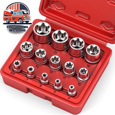 Juego De Llaves De Vaso E-Torx 14 Piezas Con Estuche Herramientas Enchufes Tool