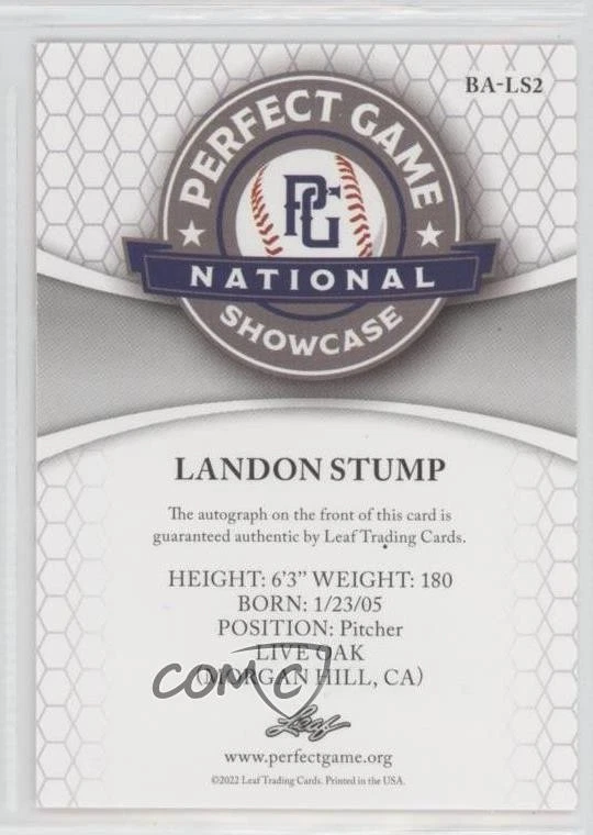 2022 Leaf Perfect Game National Showcase Orange /30 Landon Stump #BA-LS2 Auto - Image 2 of 2