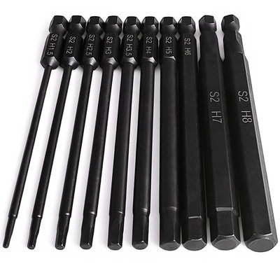 10-Piece Metric Hex Shank Drill Bit Set | 4'' S2 Alloy Steel Allen Wrench Bits |