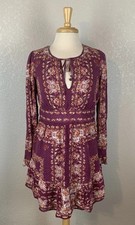 Free People Purple Floral Patchwork Mini Dress Long Sleeve Velvet Tie Medium