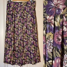 Vintage Dark Floral Fairy Grunge Midi Pleated Skirt L Romantic Boho Academia