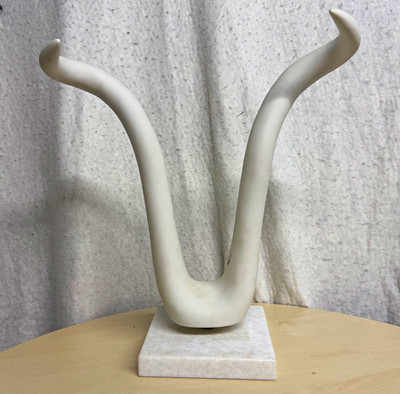 Jonathan Adler Menagerie White Porcelain Horn Sculpture Marble Base Vintage