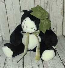 10" Vintage 2002 Hallmark Spunkin Bunnies By The Bay Black White Cat Plush Leaf