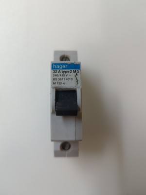 HAGER 32A 32 AMP TYP 2 M3 MCB Leitungsschutzschalter M 132 45 BS 3871 älterer Typ 