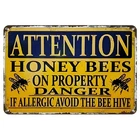 Vintage Tin Metal Sign Honey Bee Warning Weatherproof Rustic Wall 8x12