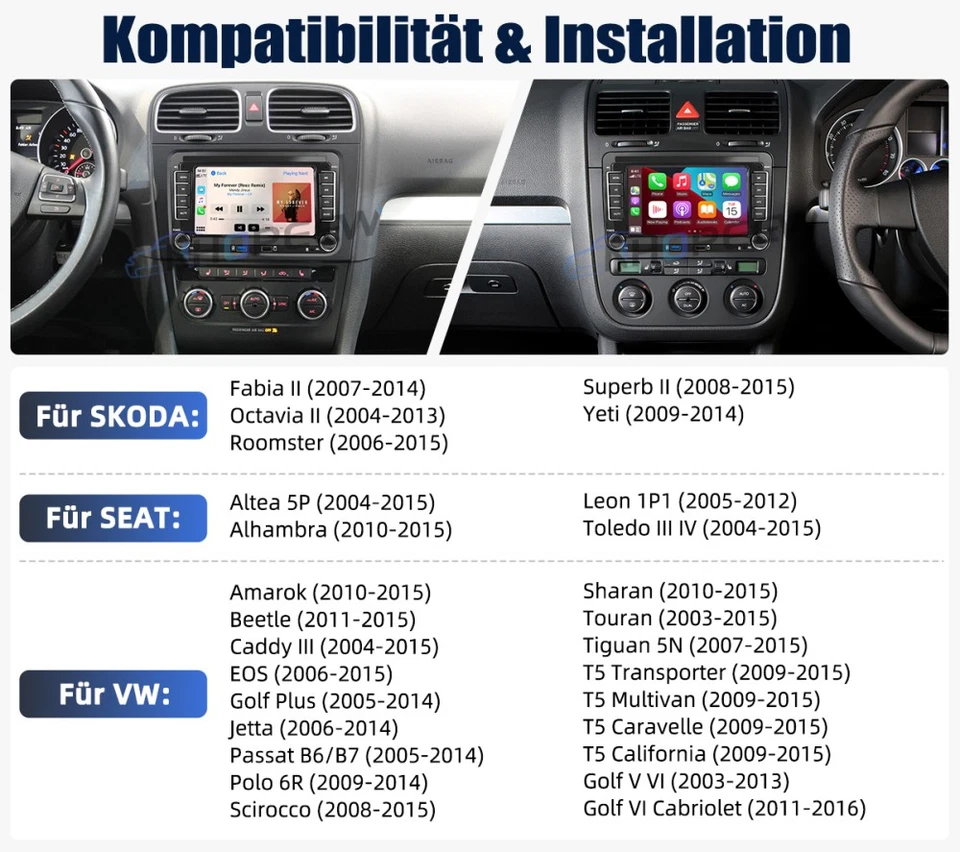Android 15 Apple Carplay Autoradio RDS GPS Navi Für VW Golf V 5 6 Passat Polo 6R - Bild 2 von 4