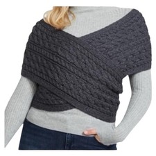 NEW Aran Sweater Market Merino Wool Cable Knit Crossover Wrap Womens XL Gray