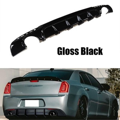 Rear Bumper Lip Diffuser PP 4 Shark Fin Fits For 15-23 Chrysler 300 Gloss Black