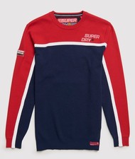 SUPERDRY Downhill Slalom Crew Neck Jumper Sweater Sz M Logo Pullover Blue Red