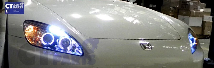 Black LED Angel-Eyes Projector Headlights for 99-03 Honda S2000 AP1 Head lights - Image 2 of 4