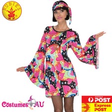 Ladies 60s 70s Retro Groovy Hippie Hippy Costume Go Go Girl Disco Fancy Dress