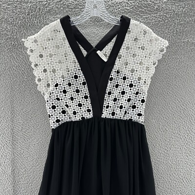 Sandro Paris Dress Womens 36 Black White Floral Lace Inset Cap Sleeve $395  | eBay