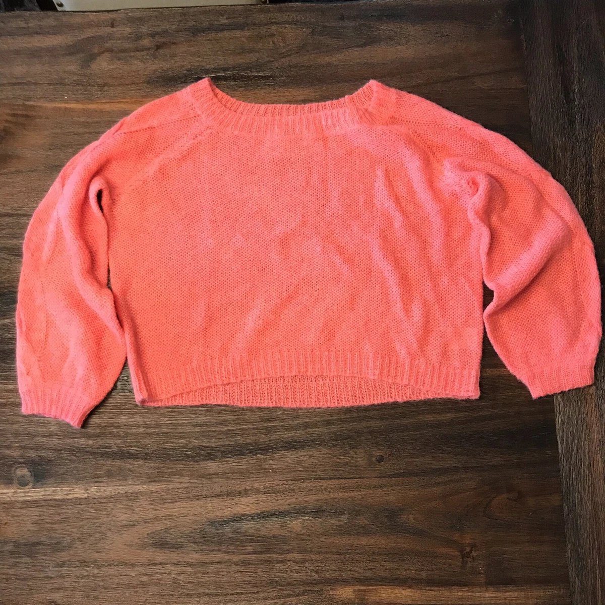 Rosie Neira Anthropologie Neon Pink Cropped Homeward Wool Sweater