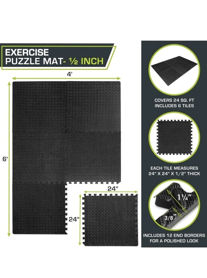 ProsourceFit Puzzle Exercise Mat, 1/2" Thick EVA Foam Interlocking Tiles - Image 2 of 4