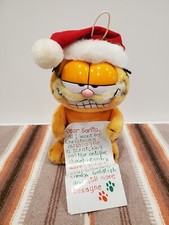 Vintage 1981 Dakin Garfield W/Santa Hat 9" Plush "Wish List" Collectible, No Tag