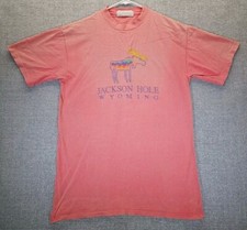 VTG Jackson Hole Wyoming Tshirt Size M Pink Embroidered Single Stitch USA Made