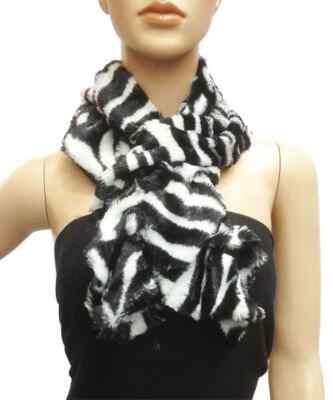 Black White Long Infinity Neck OPEN Loop Warm Winter Scarf Hoop Fur Zebra