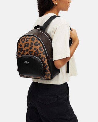 Coach CN764 Court Backpack With Signature Canvas And Leopard Print