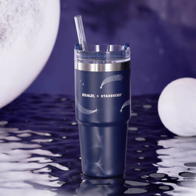 Authentic Starbucks 2023 Mid-Autumn Silver Meteor Blue SS 14oz Straw Cup