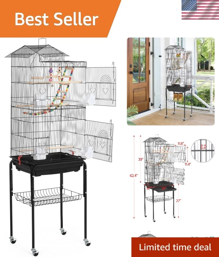 Medium Bird Cage with 0.4-Inch Bar Spacing - Perfect for Lovebirds and Finches