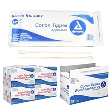 Dynarex 6-Inch Non-Sterile Cotton Tipped Applicators - Single-Use Wooden Cotton