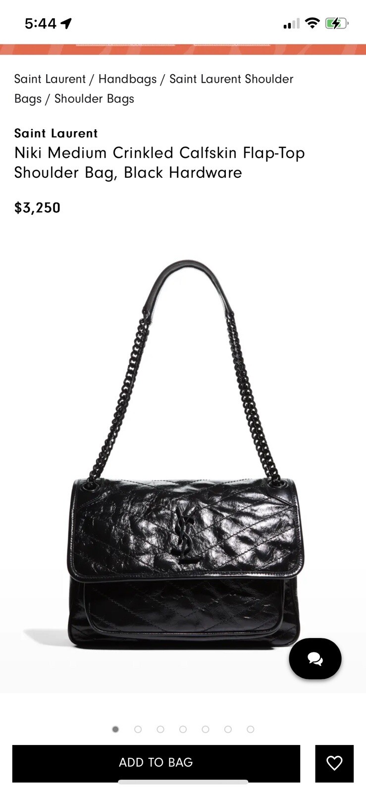 Autentica borsa a tracolla Yves Saint Laurent Niki increspata nera media