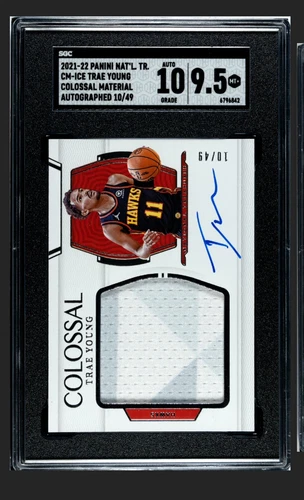 2021-22 National Treasures Trae Young Colossal Material Auto /49 SGC 9.5