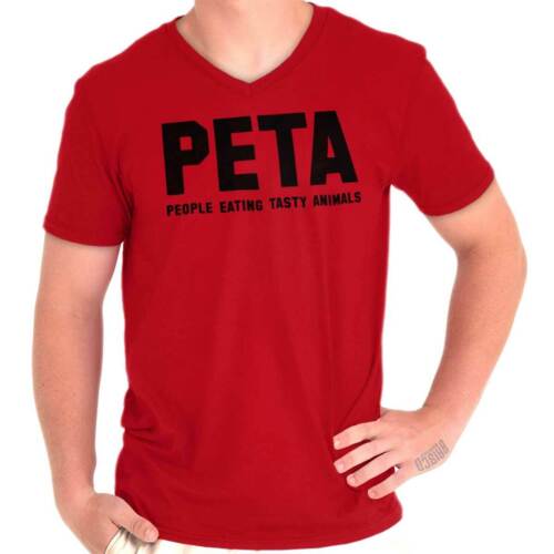 PETA People Eating Tasty Animals Funny Humor Adult V Neck Short Sleeve T  Shirts | eBay