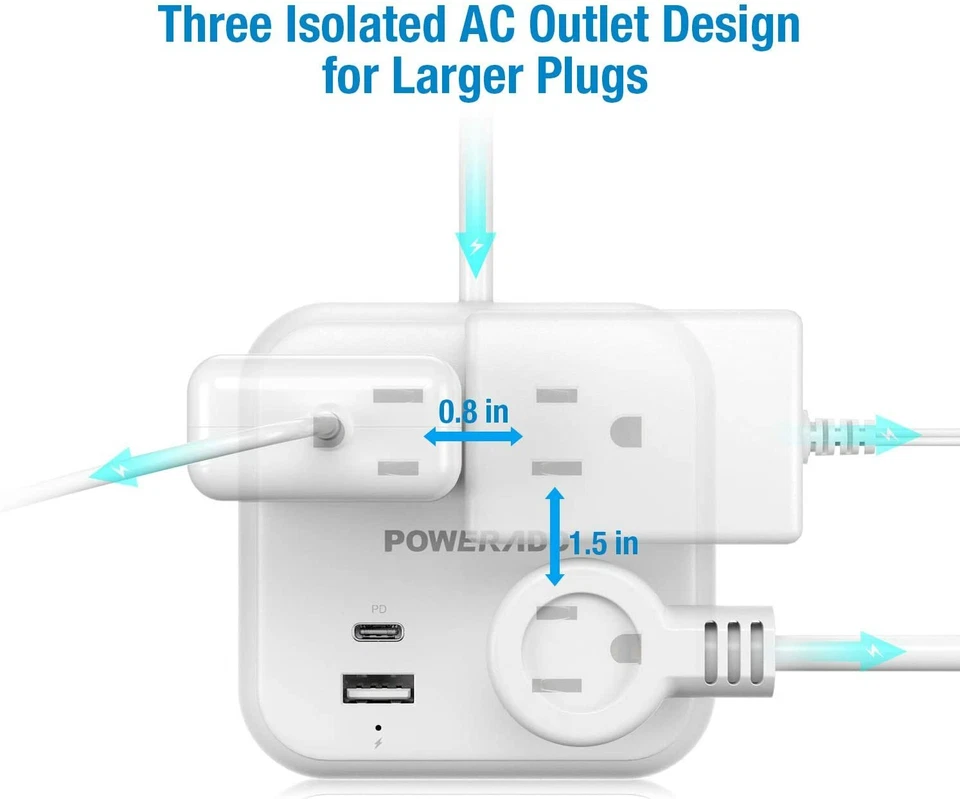 POWERADD USB C Power Strip with Power Delivery 18W Travel Power Strip Mini QC 3 - Image 4 of 4