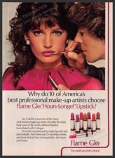 Lápiz labial Flame Glo años 80 anuncio impreso 1984 Jac Colello maquillador
