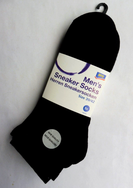 Aro 5 Paar Herren Sneaker Socken Baumwollmischung GröSse 39/42, Schwarz-image