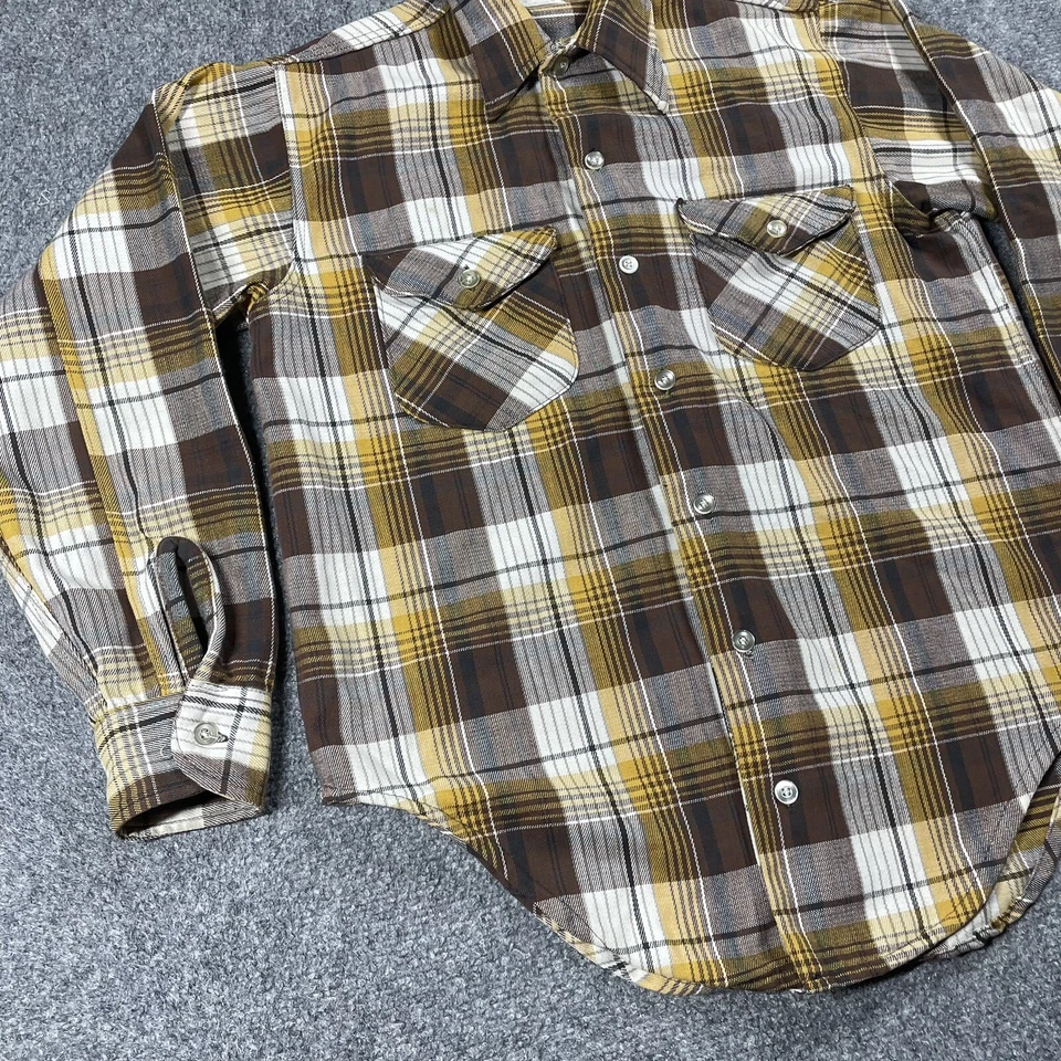 VINTAGE 60s OshKosh 100% Cotton Flannel Shirt Size Small Thick Heavy Yellow 1960 - Image 3 of 4