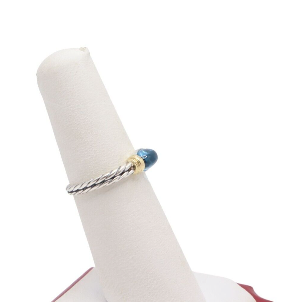 David Yurman 18K Yellow Gold & Sterling Silver Blue Topaz Cable Band